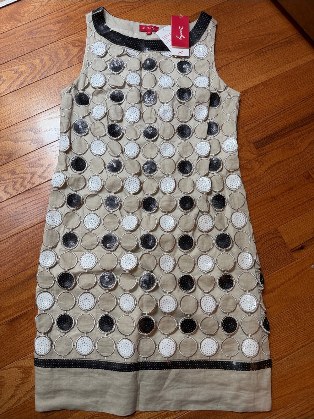 Kensie Beige Polka Dot Embellished Mini Dress
